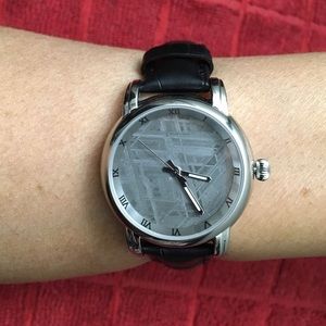 EON 1962 Natural Meteorite Dial & Black Leather Strap  Unisex